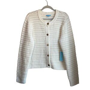 New Draper James XXL Cream Button Cardigan Cotton Lady Like Old Money